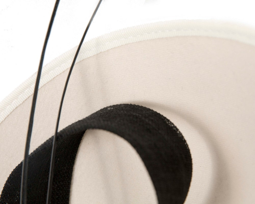 Cream & black winter fascinator with bow and feathers - Image 3
