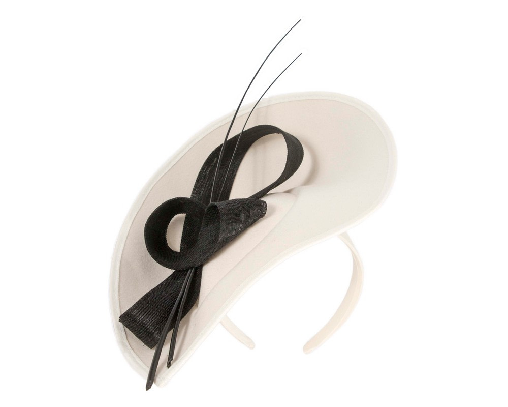Cream & black winter fascinator with bow and feathers - Image 2