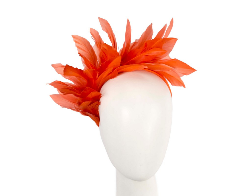 Orange feather fascinator headband by Max Alexander