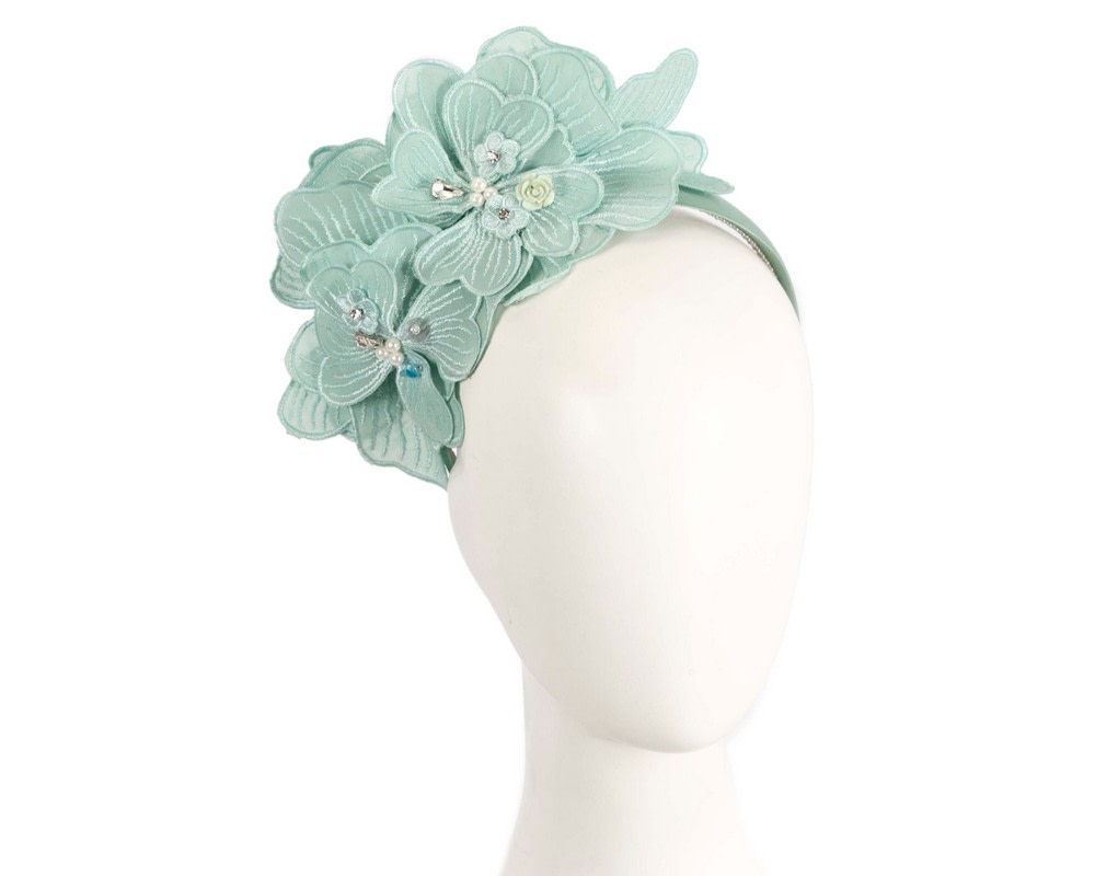 Mint lace flower fascinator by Max Alexander