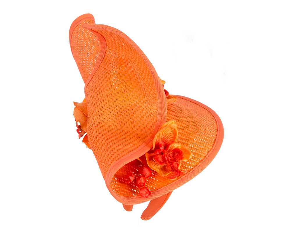 Orange designers racing fascinator with orchids by Fillies Collection - Image 4
