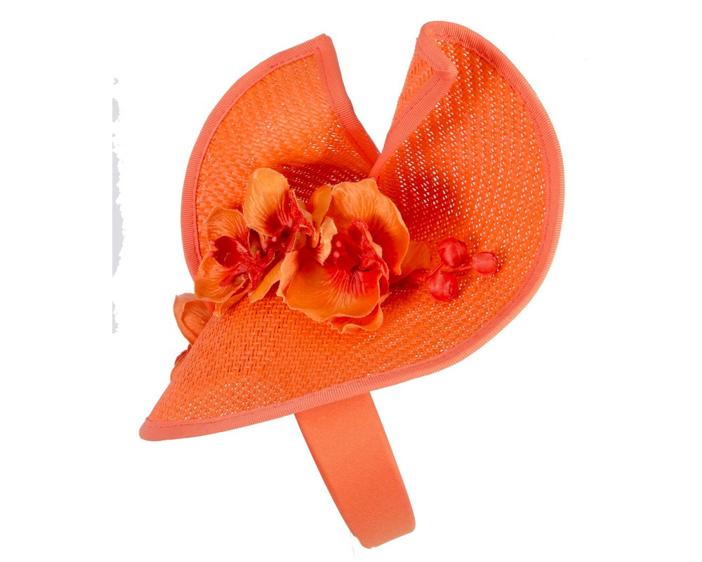 Orange designers racing fascinator with orchids by Fillies Collection - Image 3