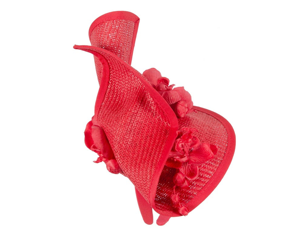 Red designers racing fascinator with orchids by Fillies Collection - Fascinators.com.au Red designers racing fascinator with orchids by Fillies Collection - Image 4