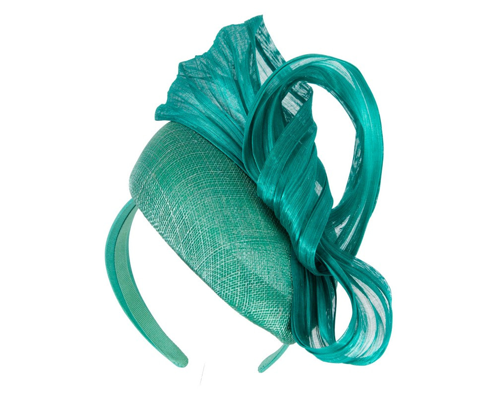 Teal pillbox silk abaca bow by Fillies Collection S307 - Fascinators.com.au Teal pillbox silk abaca bow by Fillies Collection S307 - Image 2