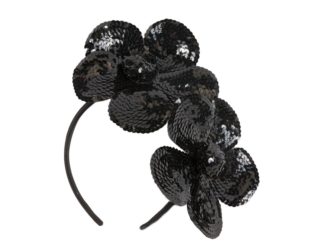 Max Alexander Sparkling Black Sequin Flower Fascinator - Image 2