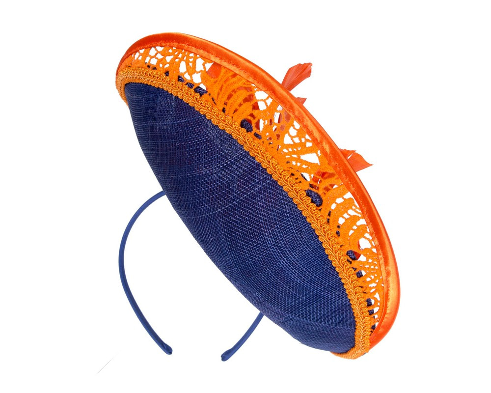 Large blue & orange spring racing fascinator by Fillies Collection - Image 6