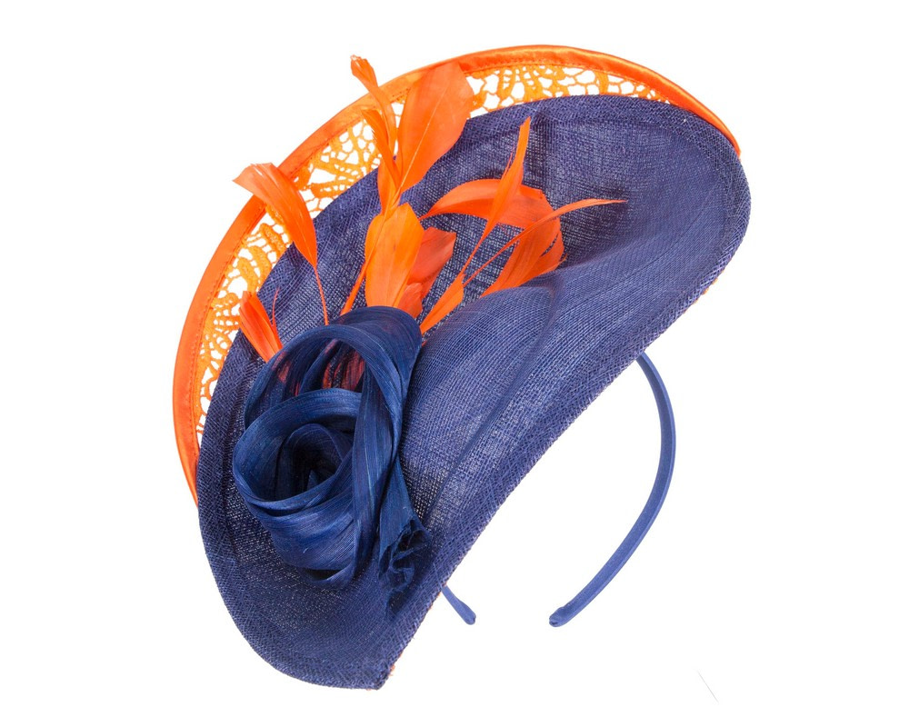 Large blue & orange spring racing fascinator by Fillies Collection - Image 2