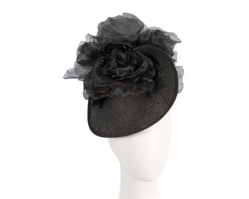 Black fascinator with large flower by Fillies Collection