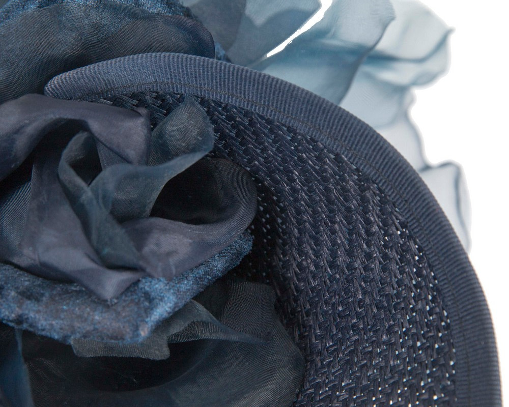 Navy fascinator with large flower by Fillies Collection - Image 5