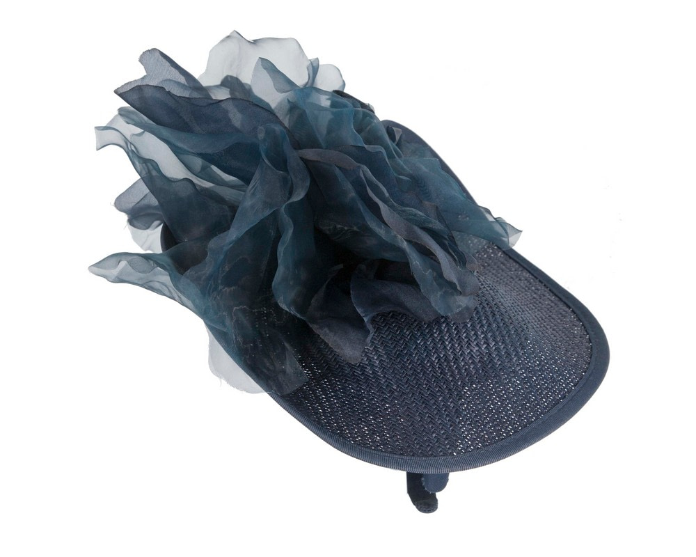 Navy fascinator with large flower by Fillies Collection - Image 4
