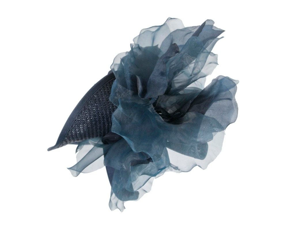 Navy fascinator with large flower by Fillies Collection - Image 3