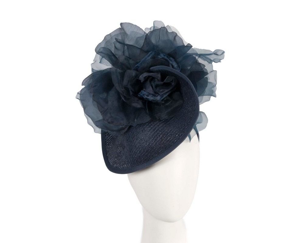 Navy fascinator with large flower by Fillies Collection