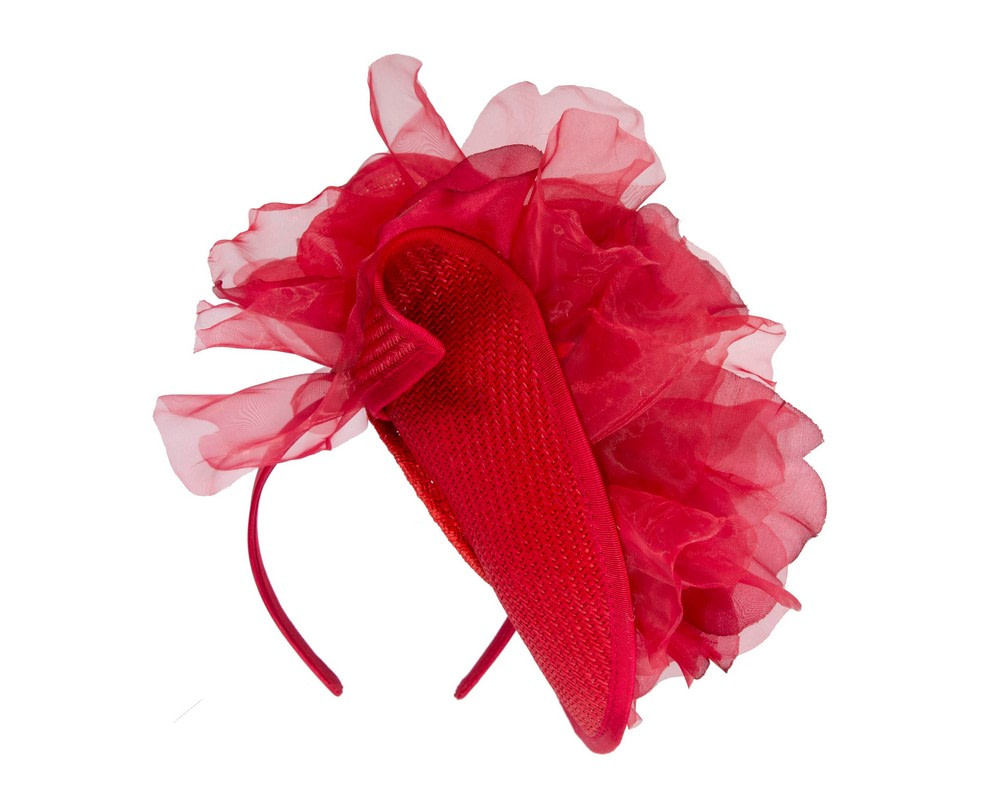 Red fascinator with large flower by Fillies Collection - Image 6