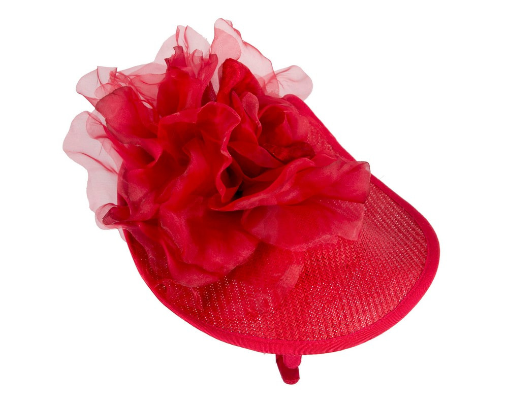 Red fascinator with large flower by Fillies Collection - Image 4