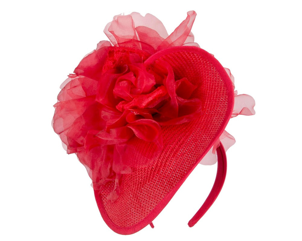 Red fascinator with large flower by Fillies Collection - Image 2