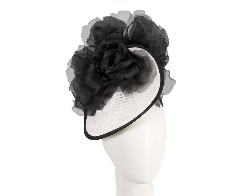 White & black fascinator with large flower by Fillies Collection