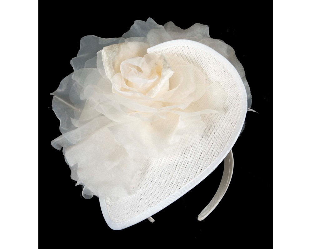 White fascinator with large flower by Fillies Collection - Fascinators.com.au White fascinator with large flower by Fillies Collection - Image 4