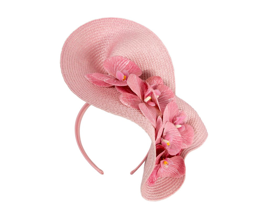 Large dusty pink fascinator with orchid flowers by Fillies Collection - Image 2