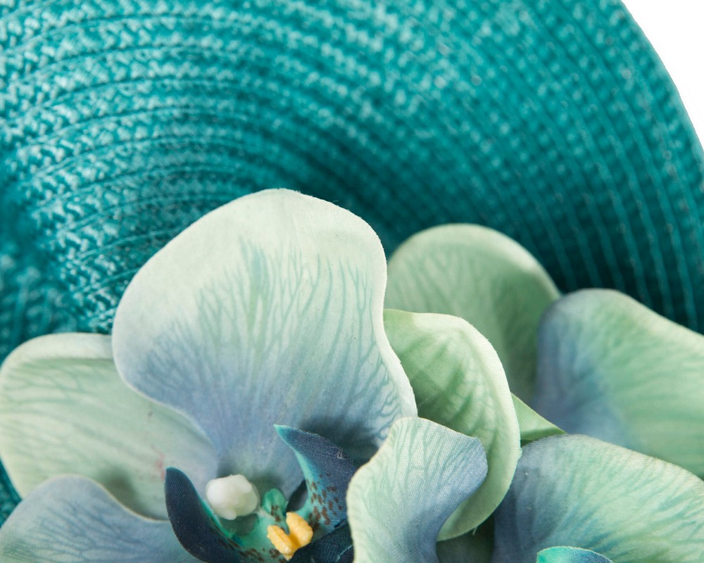 Large teal fascinator with orchid flowers by Fillies Collection - Image 3
