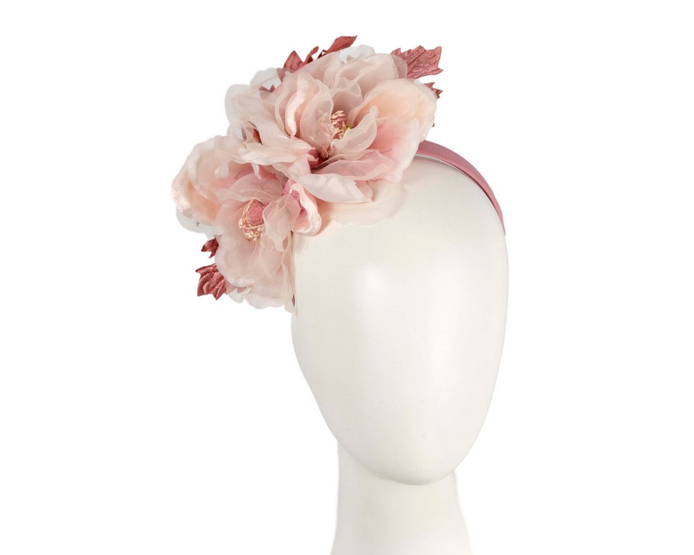 Large dusty pink flower headband fascinator by Fillies Collection