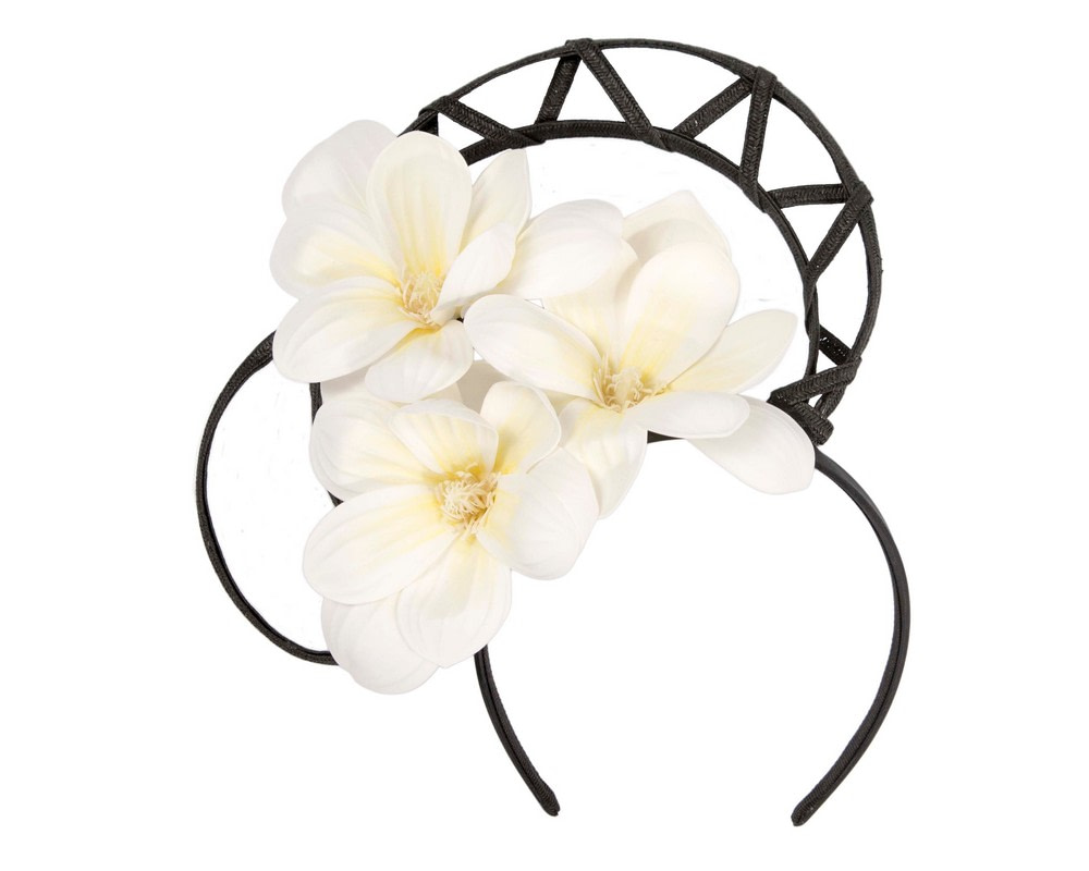Black & cream flower fascinator headband by Fillies Collection - Fascinators.com.au Black & cream flower fascinator headband by Fillies Collection - Image 2
