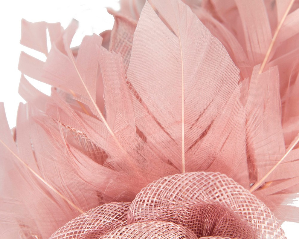 Eye Catching Dusty Pink Feathers and Flower fascinator - Image 3