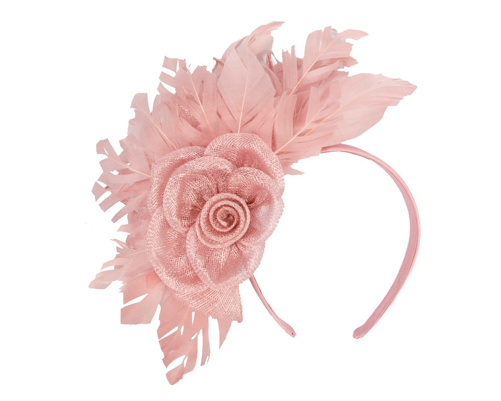 Eye Catching Dusty Pink Feathers and Flower fascinator - Image 2