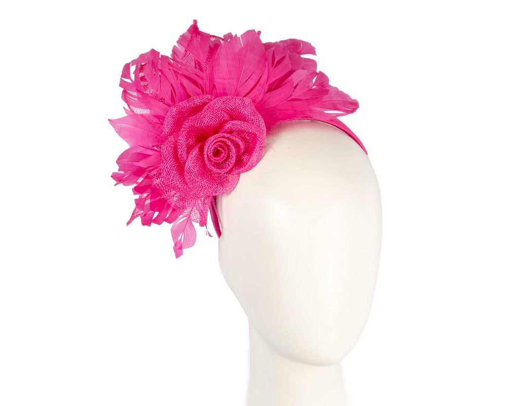 Eye Catching Fuchsia Feathers and Flower fascinator