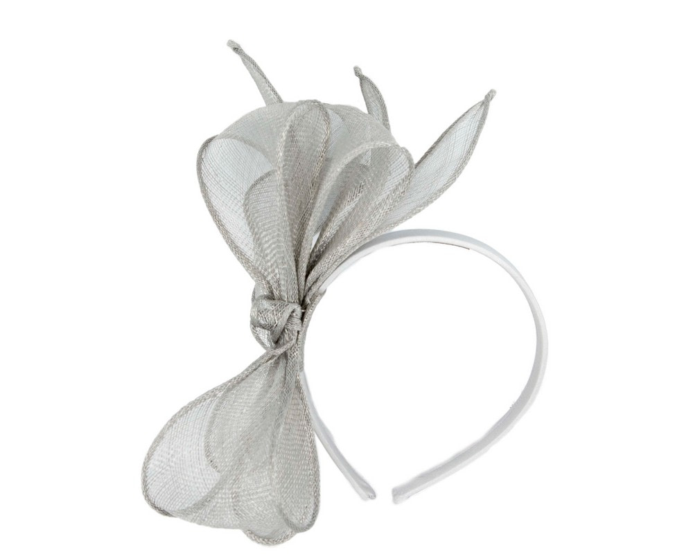Elegant Silver Sinamay Bow Headband by Max Alexander - Fascinators.com.au Elegant Silver Sinamay Bow Headband by Max Alexander - Image 2