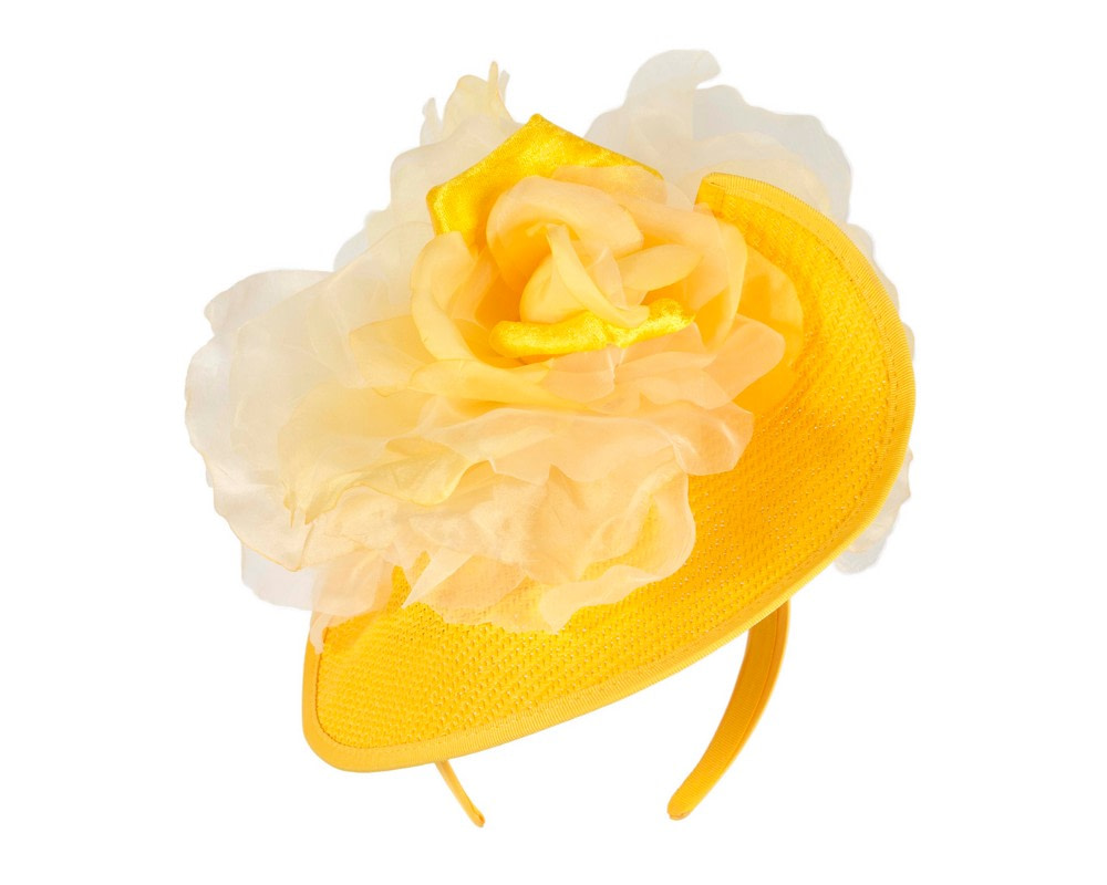 Yellow fascinator with large flower by Fillies Collection - Fascinators.com.au Yellow fascinator with large flower by Fillies Collection - Image 2