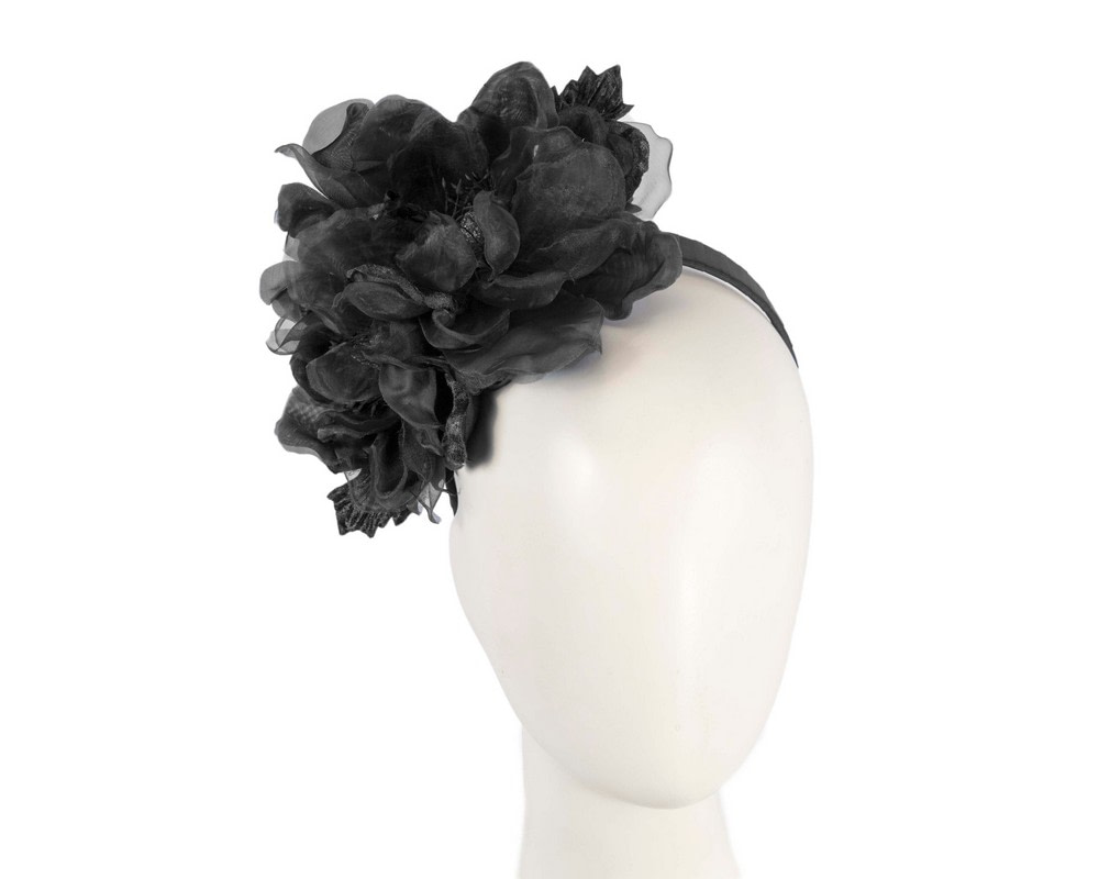 Large black flower headband fascinator by Fillies Collection