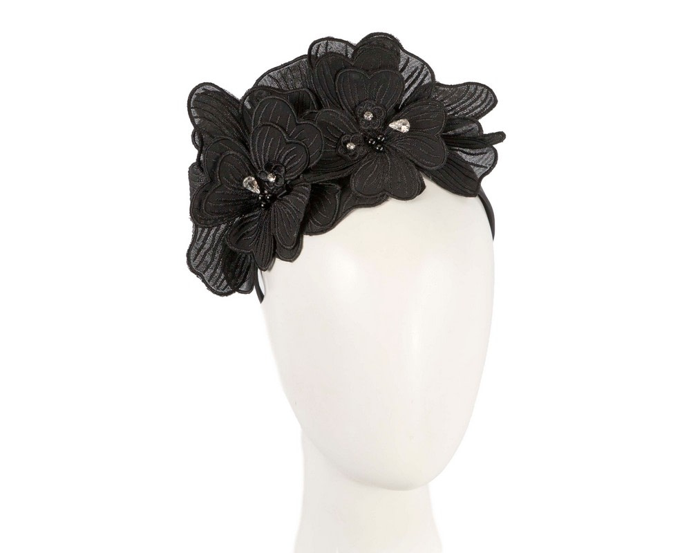 Black lace flower fascinator by Max Alexander