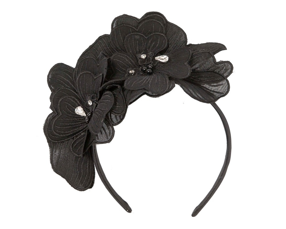 Black lace flower fascinator by Max Alexander - Image 2