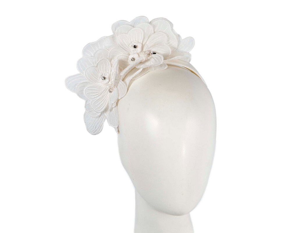 White lace flower fascinator by Max Alexander