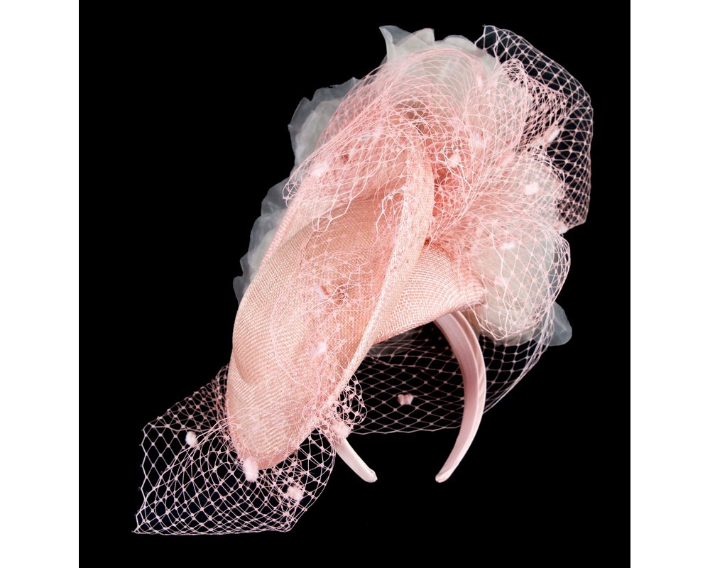Traditional pink fascinator with flowers and face veil - Fascinators.com.au Traditional pink fascinator with flowers and face veil - Image 4