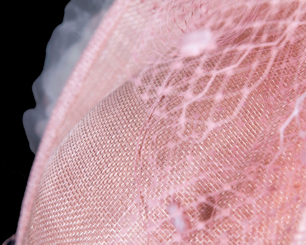 Traditional pink fascinator with flowers and face veil - Fascinators.com.au Traditional pink fascinator with flowers and face veil - Image 3