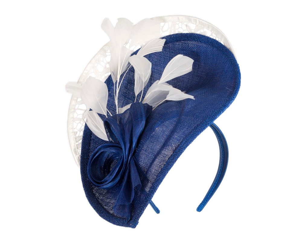 Large blue & white spring racing fascinator by Fillies Collection - Fascinators.com.au Large blue & white spring racing fascinator by Fillies Collection - Image 2