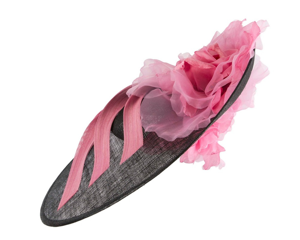 Large black & pink racing hatinator by Fillies Collection - Fascinators.com.au Large black & pink racing hatinator by Fillies Collection - Image 2