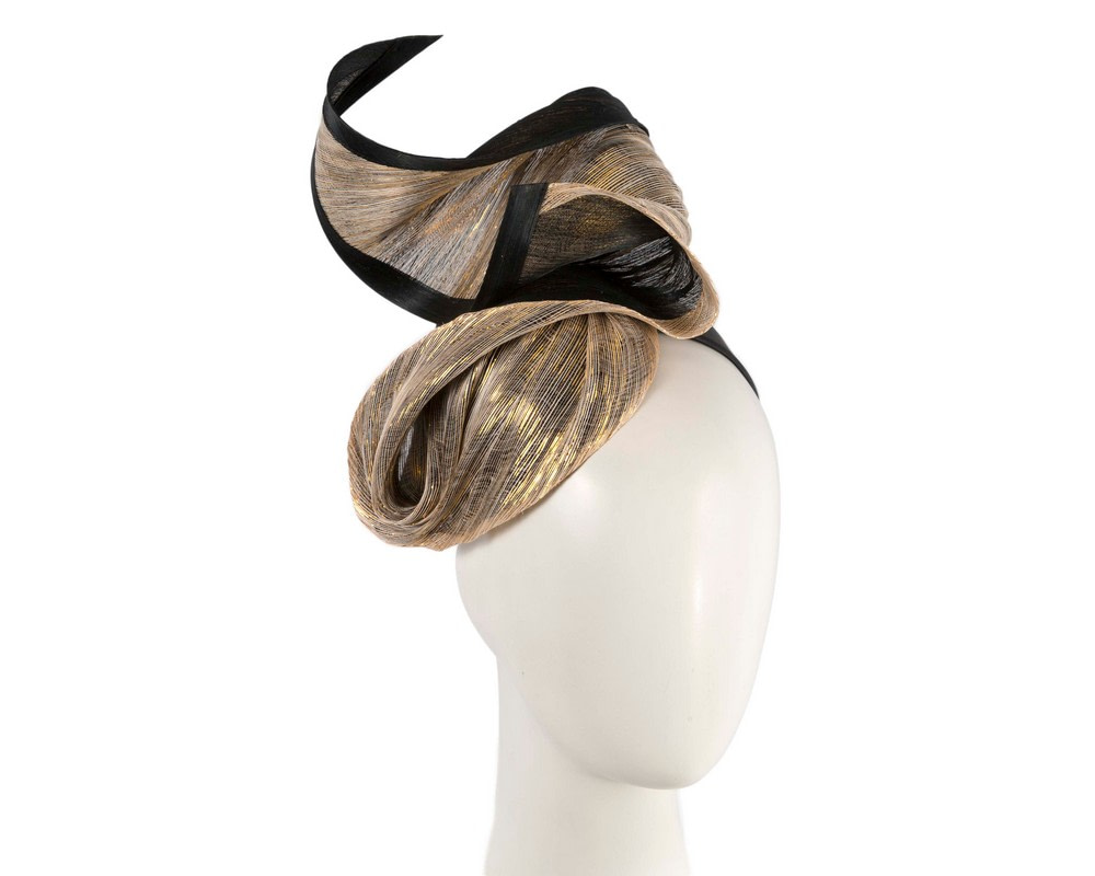 Black & gold silk abaca fascinator by Fillies Collection