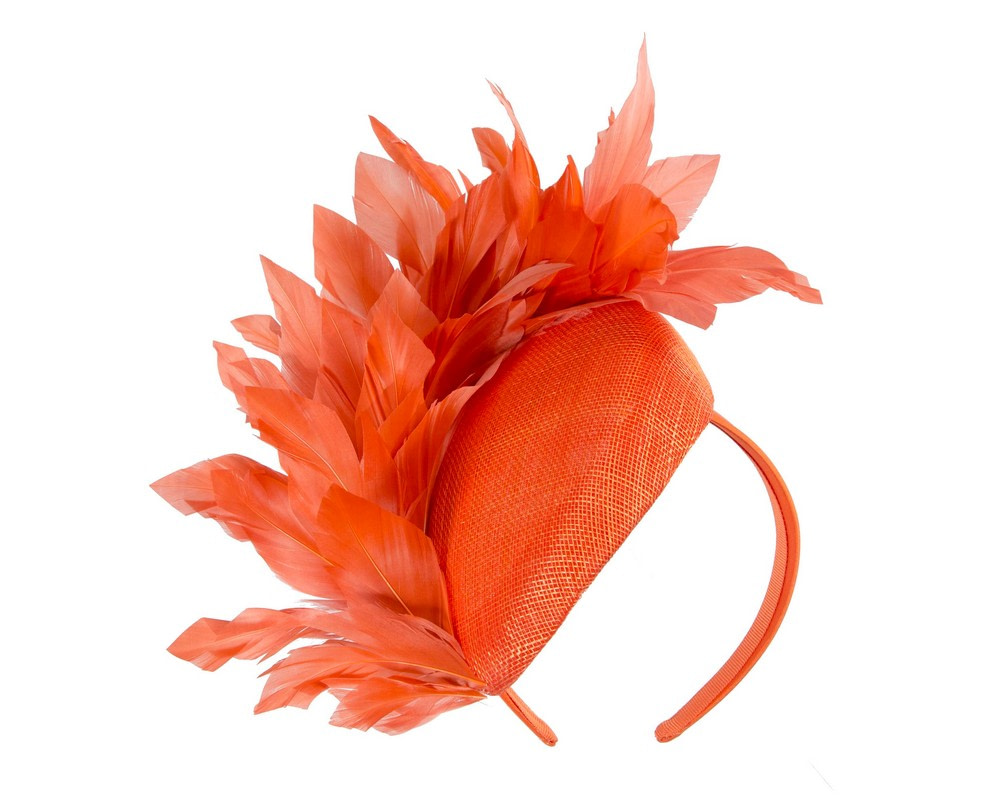Orange spring racing fascinator with feathers - Image 2