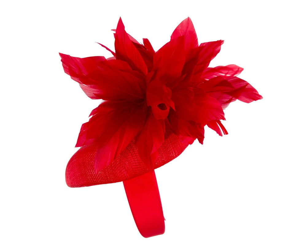 Red spring racing fascinator with feathers - Image 4