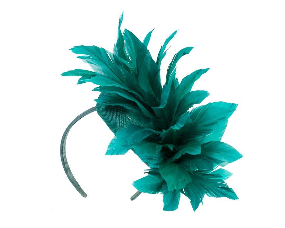 Teal Green spring racing fascinator with feathers - Fascinators.com.au Teal Green spring racing fascinator with feathers - Image 6