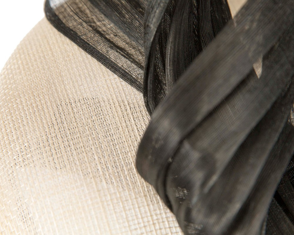 Cream pillbox black silk abaca bow by Fillies Collection - Fascinators.com.au Cream pillbox black silk abaca bow by Fillies Collection - Image 5