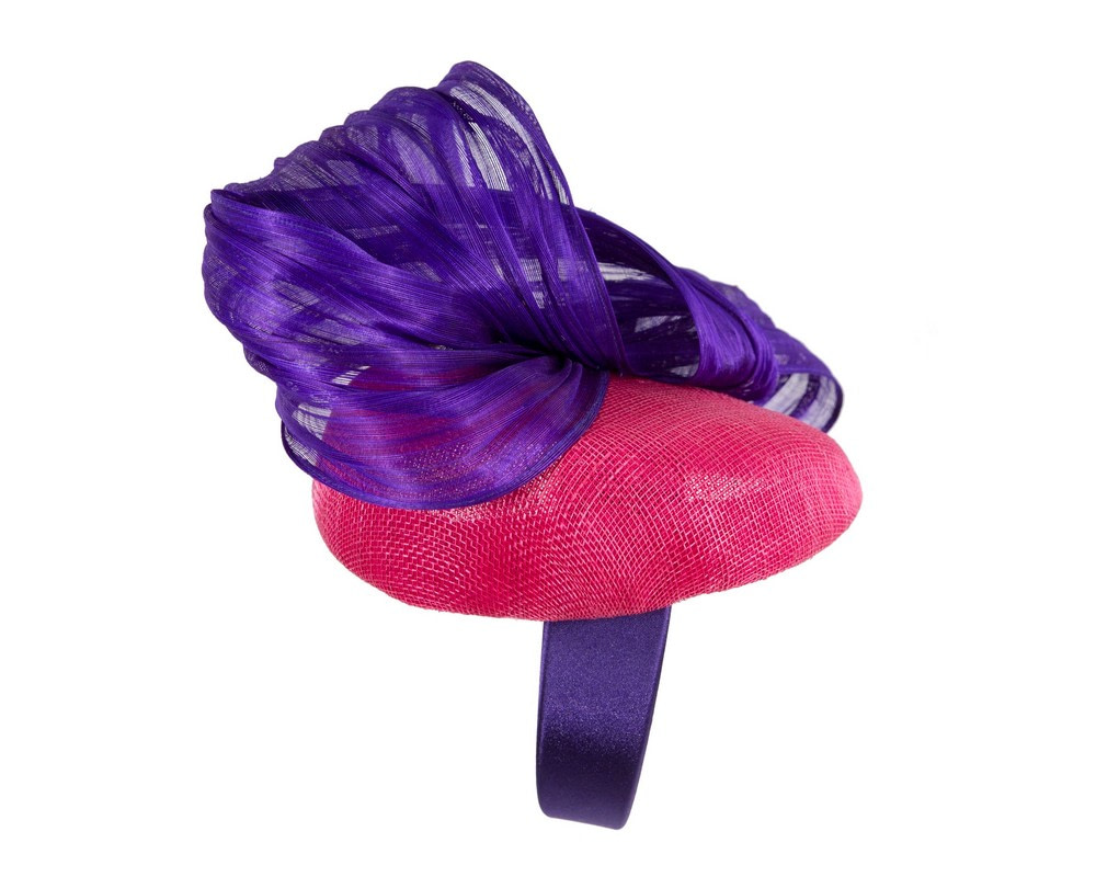 Fuchsia pillbox purple silk abaca bow by Fillies Collection - Fascinators.com.au Fuchsia pillbox purple silk abaca bow by Fillies Collection - Image 4