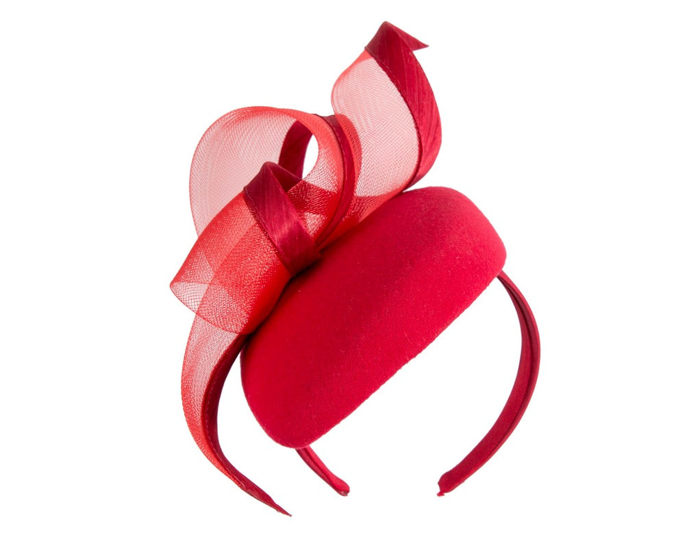 Red Winter Pillbox Fascinator by Fillies Collection - Image 2
