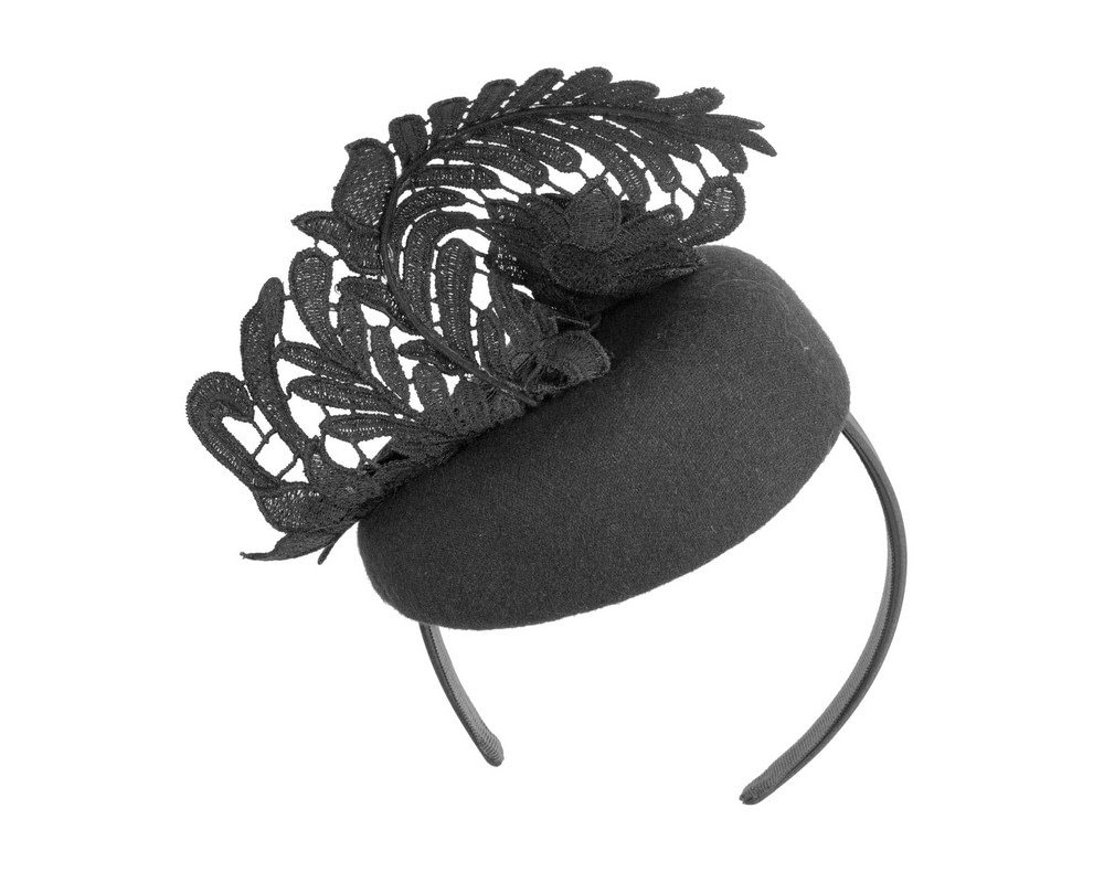Black Pillbox Fascinator with Stunning Lace Design - Fascinators.com.au Black Pillbox Fascinator with Stunning Lace Design - Image 6