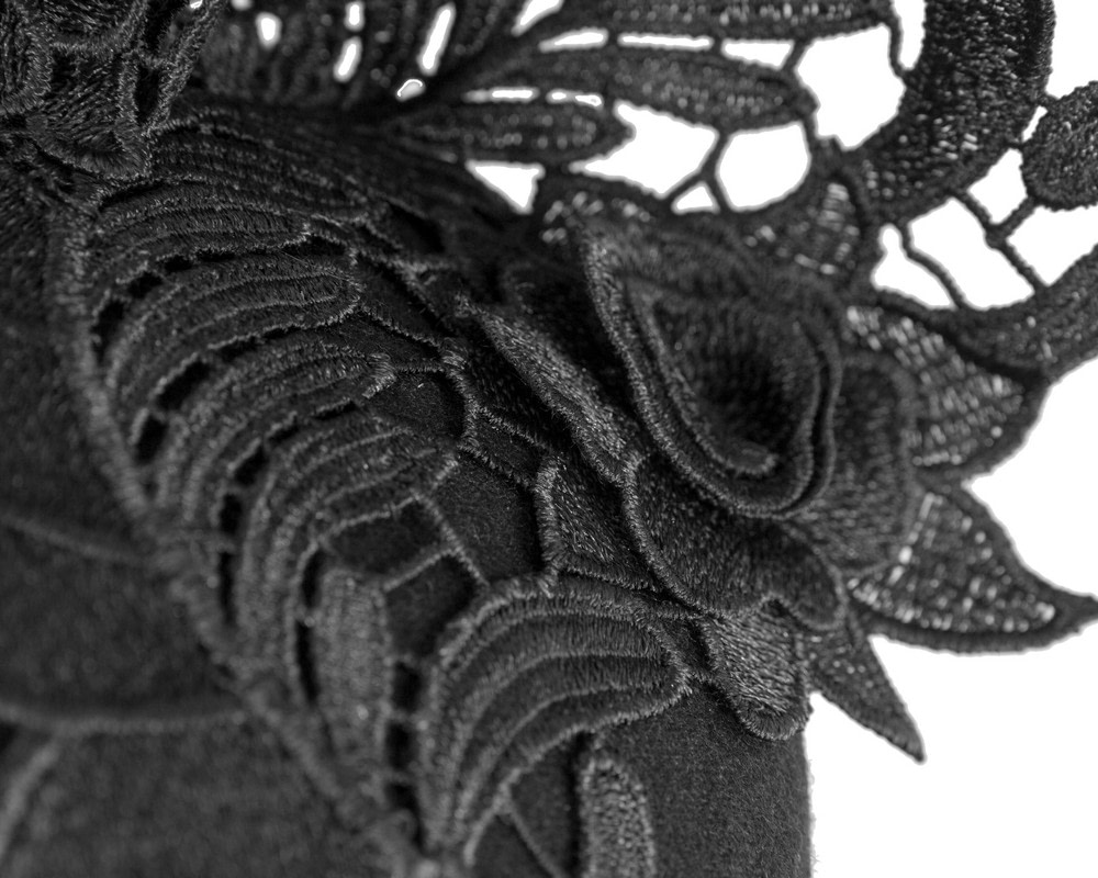 Black Pillbox Fascinator with Stunning Lace Design - Fascinators.com.au Black Pillbox Fascinator with Stunning Lace Design - Image 5