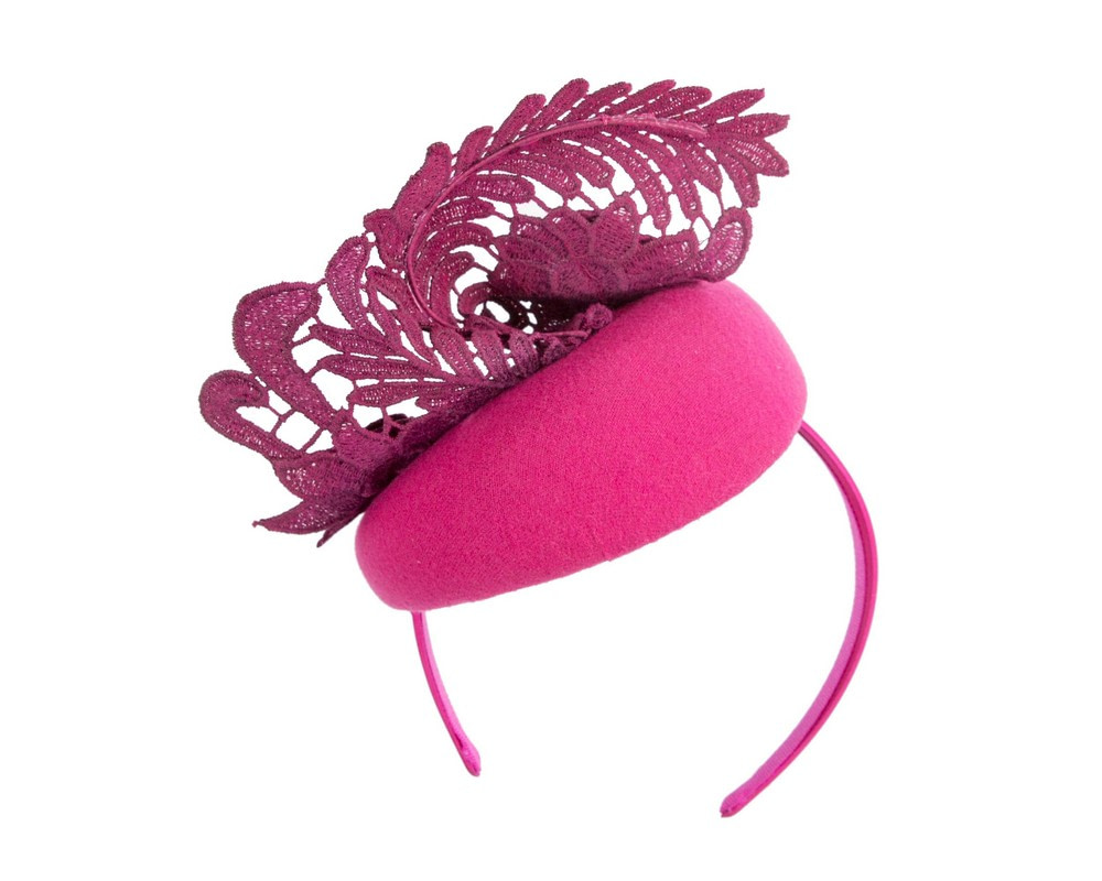 Fuchsia Pillbox Fascinator with Stunning Lace Design - Image 6