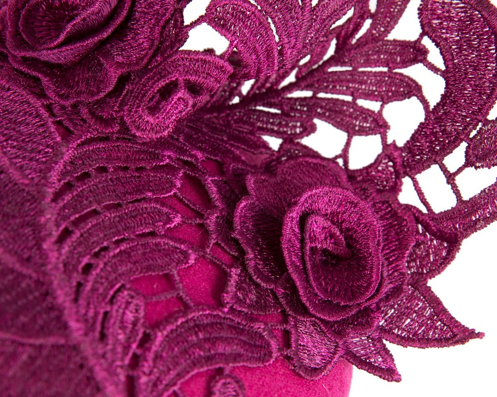 Fuchsia Pillbox Fascinator with Stunning Lace Design - Image 5