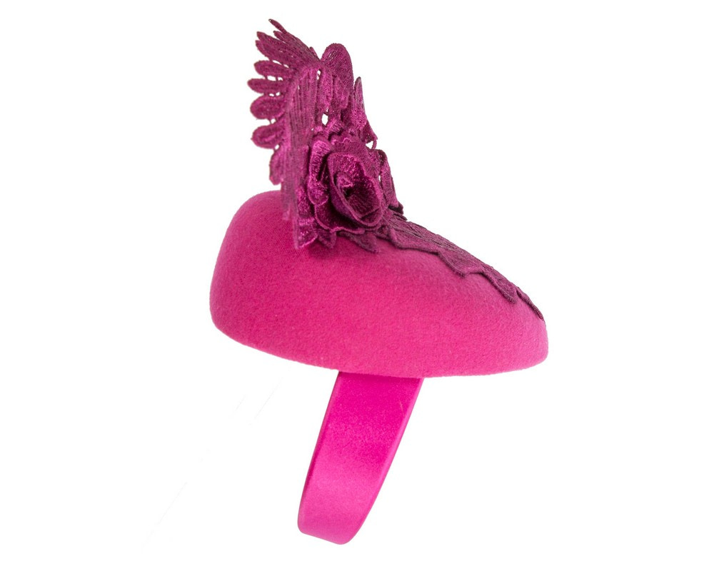 Fuchsia Pillbox Fascinator with Stunning Lace Design - Image 3